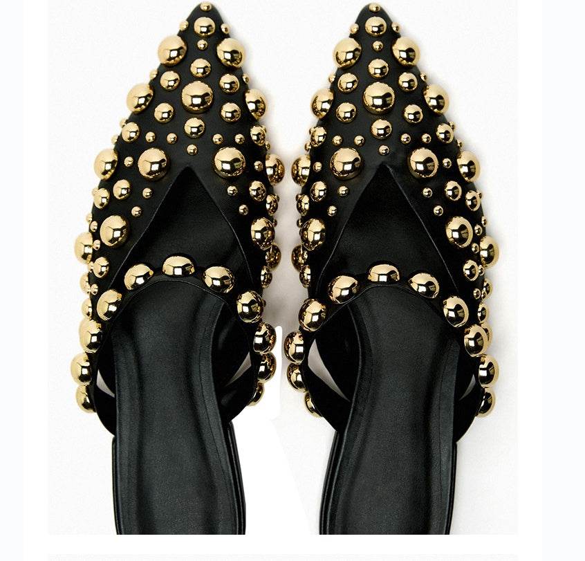 Versatile Rivet Pointed Toe Sandals Flat Toe - Mubimart