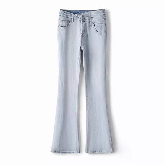 Women's Light-colored High Waist Bootcut Jeans - Mubimart