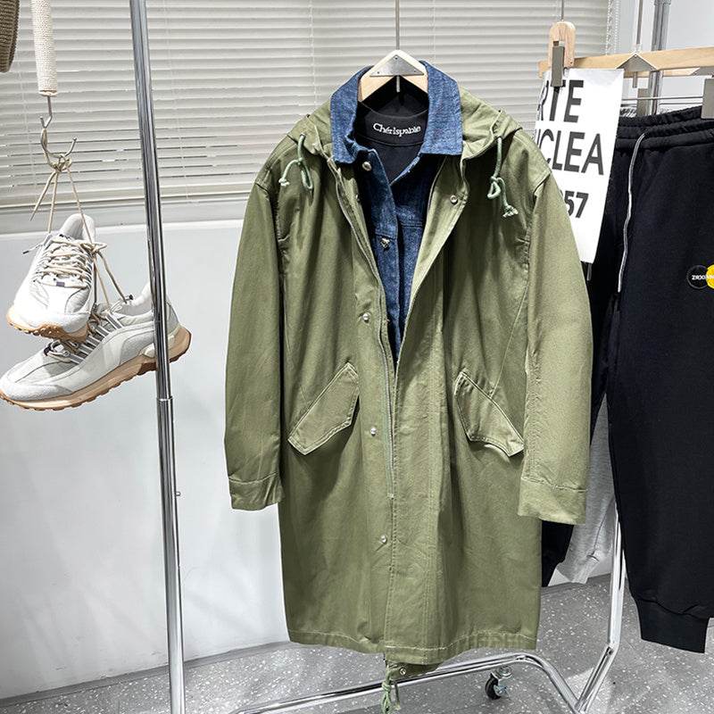 Mens Fake Two-piece Mid-length Trench Coat - Mubimart