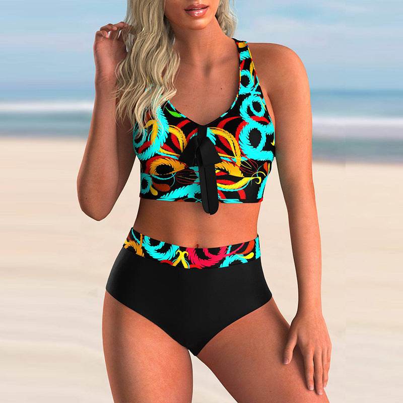 Printed Split High-waisted Briefs For Women - Mubimart