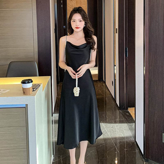 Silk Satin Slip Dress Feminine Waist - Mubimart
