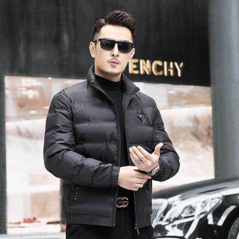Down Jacket Men's Stand Collar Knitted Sleeve Casual Duck Down Coat - Mubimart