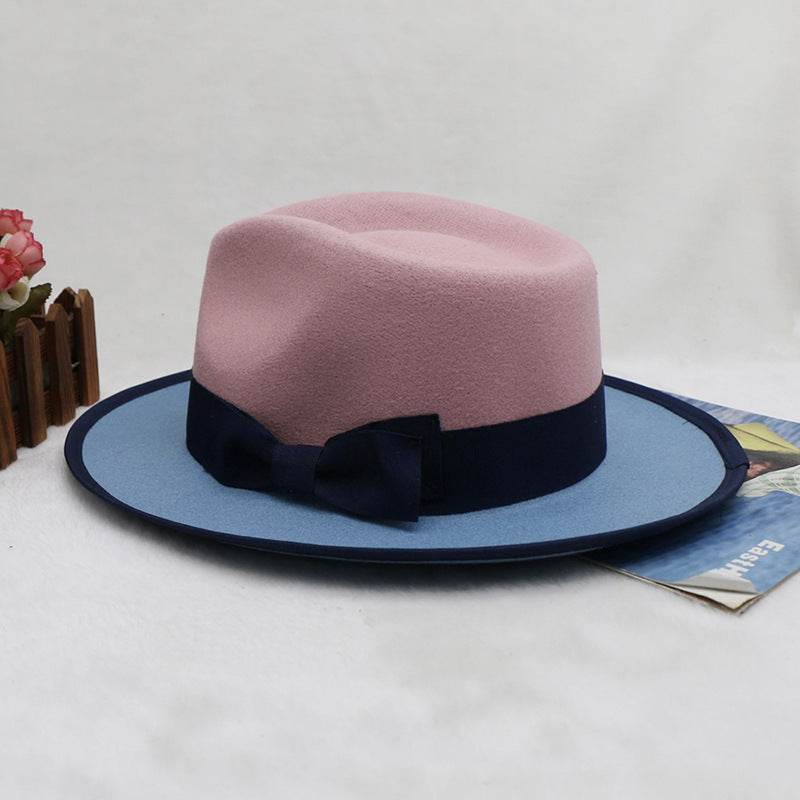 Men's Fedora Hat Felt Cap Dual-color Patchwork Felt Hat - Mubimart