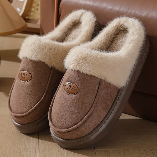 Winter Plush Slippers For Men Casual All-match Warm Suede House Shoes Indoor Non-slip Floor Bedroom Slipper - Mubimart