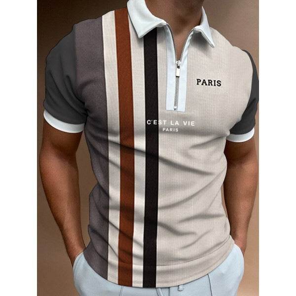Men's Summer Polo Zipper Color Matching Sports Polo Shirt - Mubimart