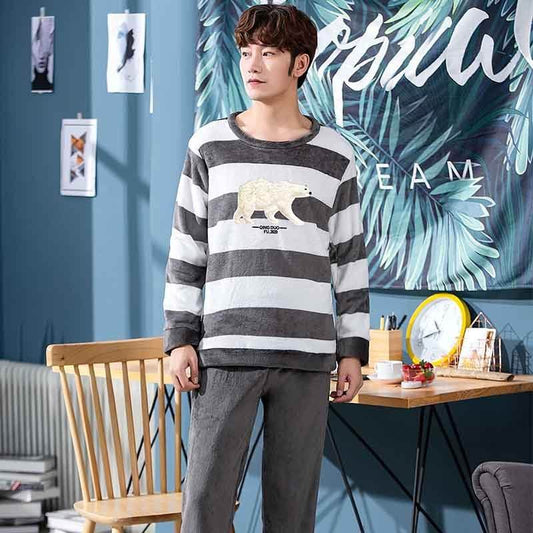 Long Sleeve Padded Flannel Pajama Suit - Mubimart