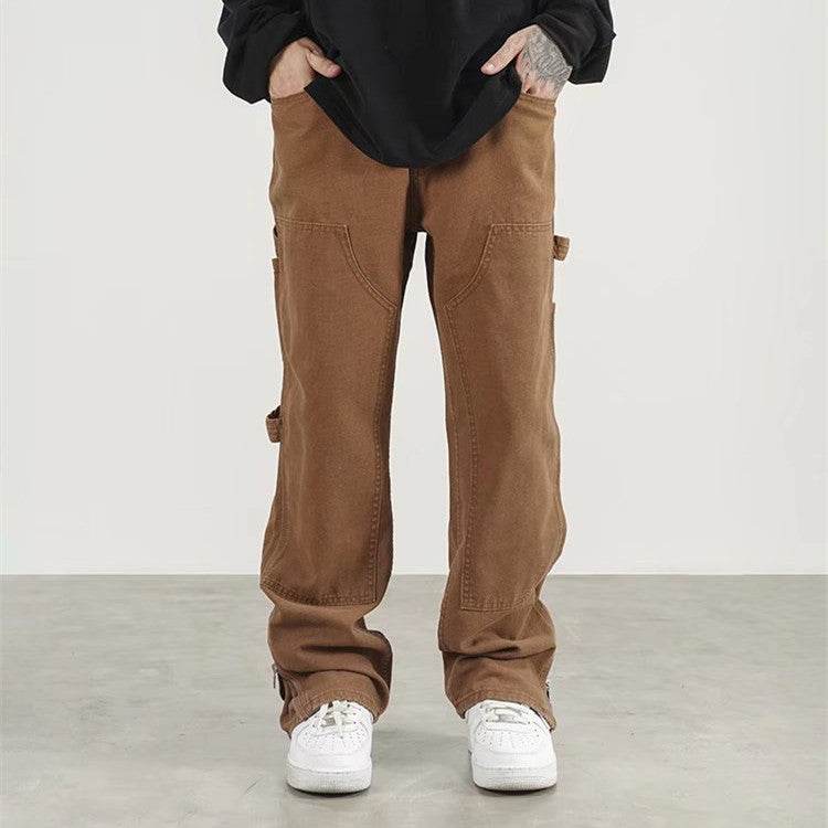 Men's American Retro Khaki Hip-hop Overalls - Mubimart