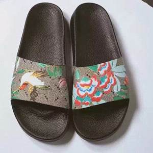 Womens Slippers Slide Sandals Floral Printing Rubber Flip-flops Shoes Red Green - Mubimart