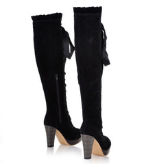 Velvet Strappy High Heels Tall Boots For Women