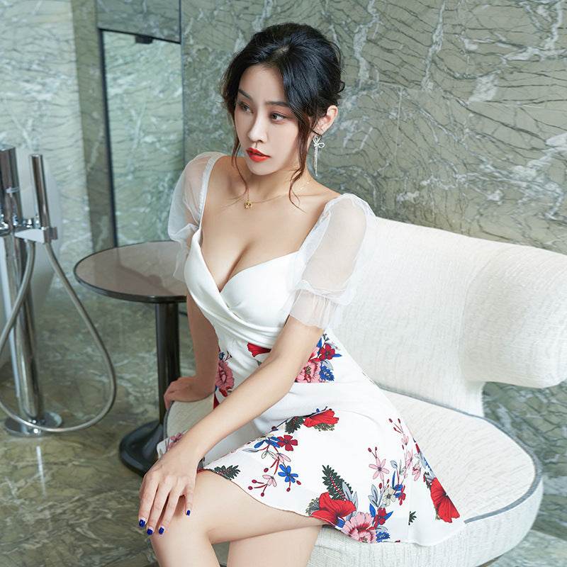 Nightclub Dress New Chiffon Printed Skirt Night Field Work Clothes Nightclub Clothing - Mubimart