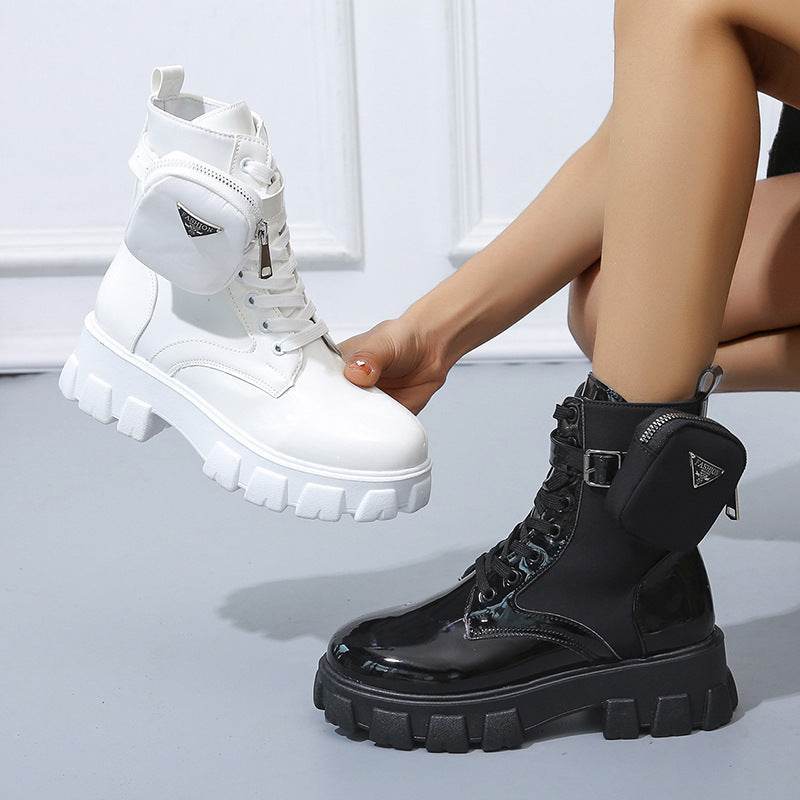Fashion Pocket Mid-calf Platform Martin Boots - Mubimart