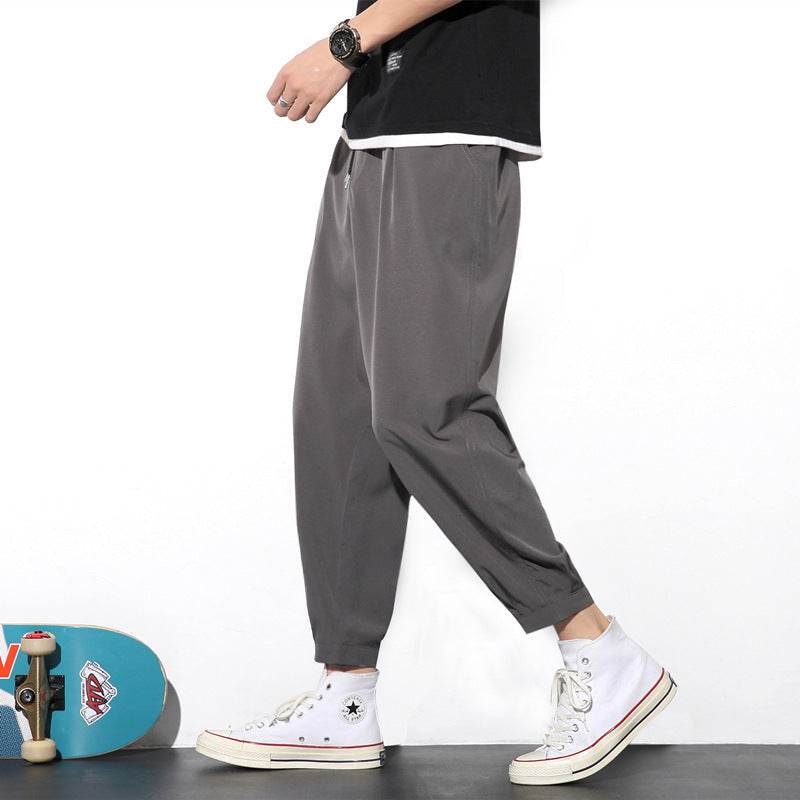 Drawstring Pants Summer Casual Ice Slik Trousers Jogger Hiking Sports Pants Men - Mubimart