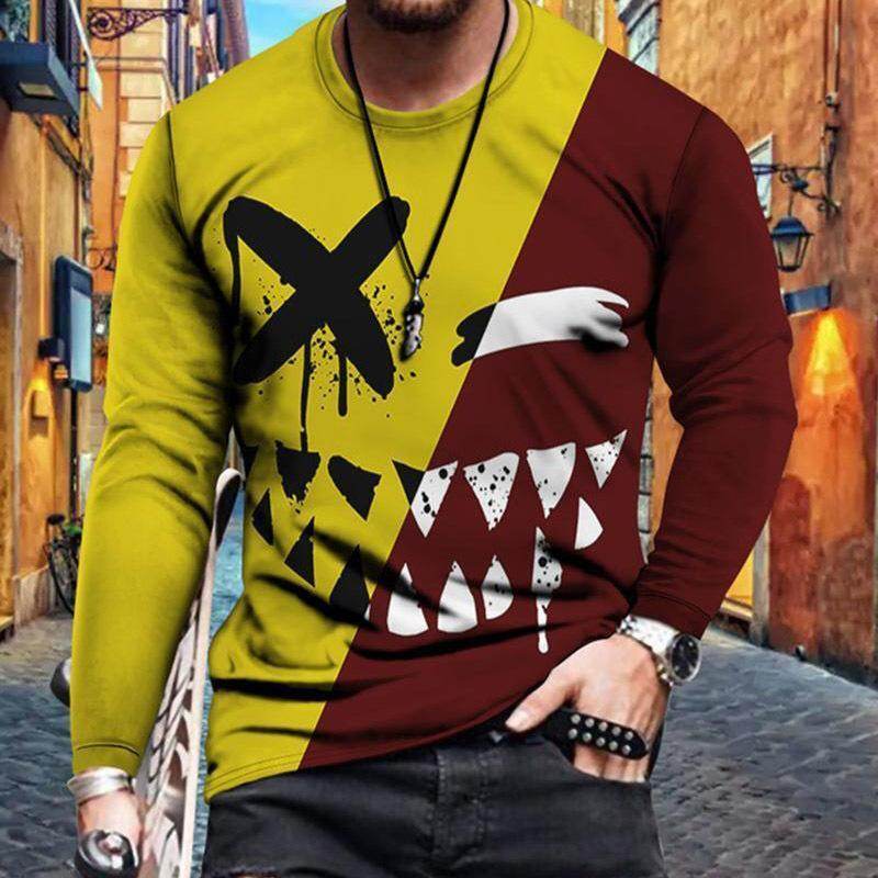 Mens Letter Crew Neck Slim Fit Casual Print T Shirt - Mubimart