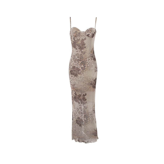 Stylish Mesh Print Slip Dress - Mubimart