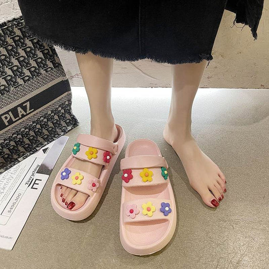 EVA Women Sandals Round Head Flower Comfor Open Toes Platform Designer Slides Fashion Slip - Mubimart