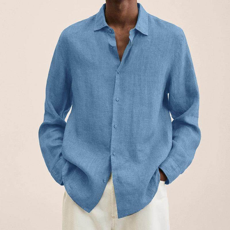 Long Sleeve Lapel Shirt Men's Loose Button Cardigan Sshirt Top Mens Clothing - Mubimart