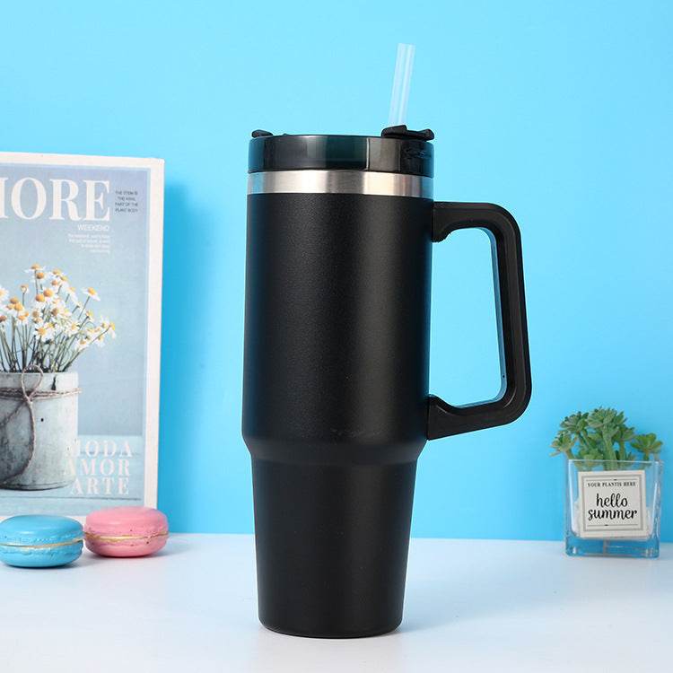 Personalized DIY Straw Coffee Insulation Cup With Handle Portable Car Stainless Steel Water Bottle Large Capacity Travel BPA Free Thermal Mug - Mubimart