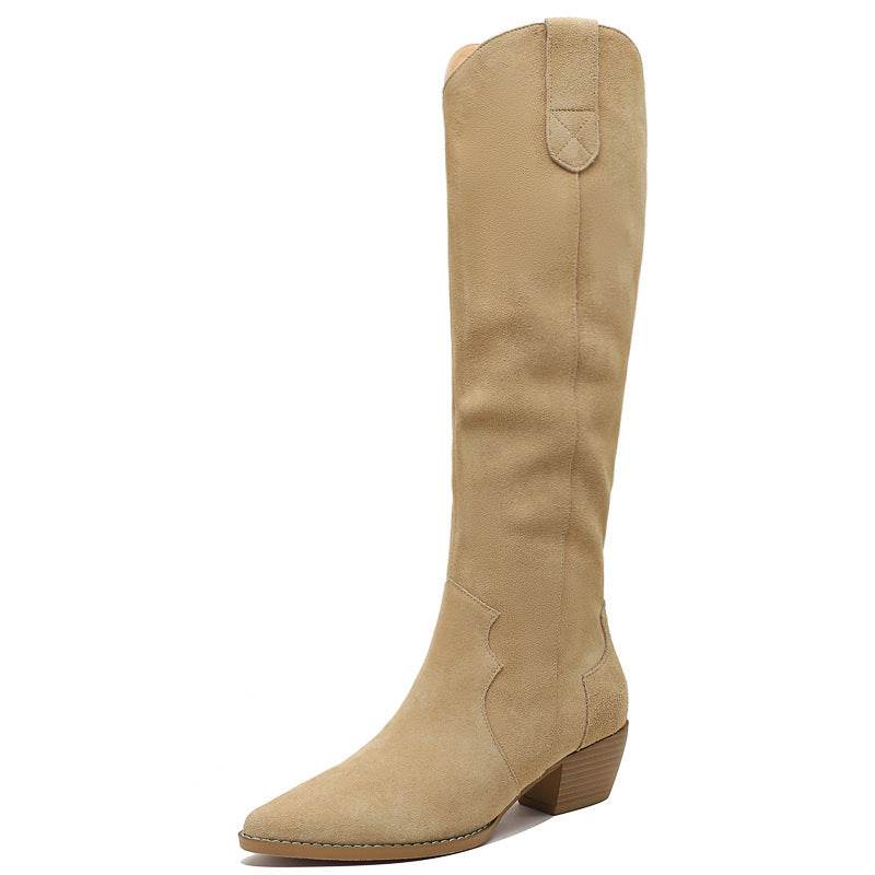 Retro Western Cowboy Boot Pointed Chunky Heel - Mubimart