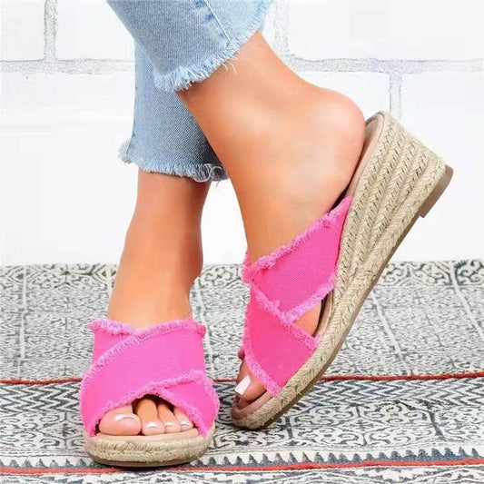 Women's Wedge Heel Espadrille Cross Strap Sandals - Mubimart