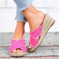 Espadrille-Sandalen mit Keilabsatz und überkreuzten Riemen für Damen