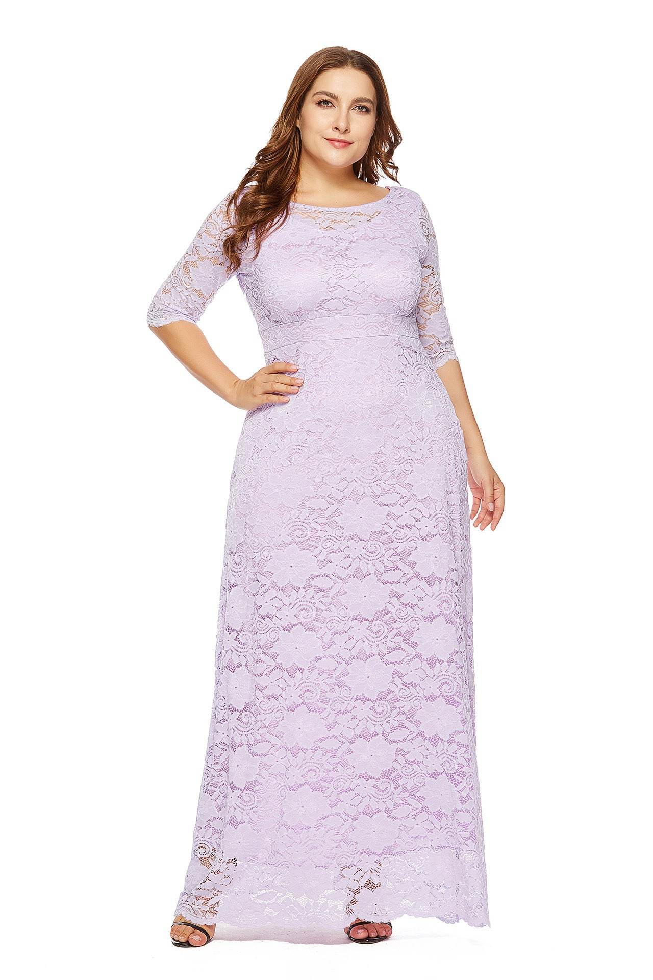 Plus Size Women New Hollow Lace Pocket Dress - Mubimart