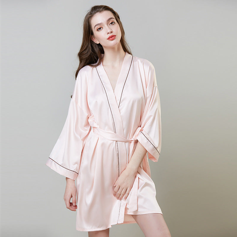 Pajamas Hot Plus-sized Emulation Silk Nightgown Women's Summer Mid-length Sleeves Morning Gowns - Mubimart -  