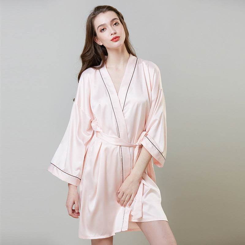 Pajamas Hot Plus-sized Emulation Silk Nightgown Women's Summer Mid-length Sleeves Morning Gowns - Mubimart