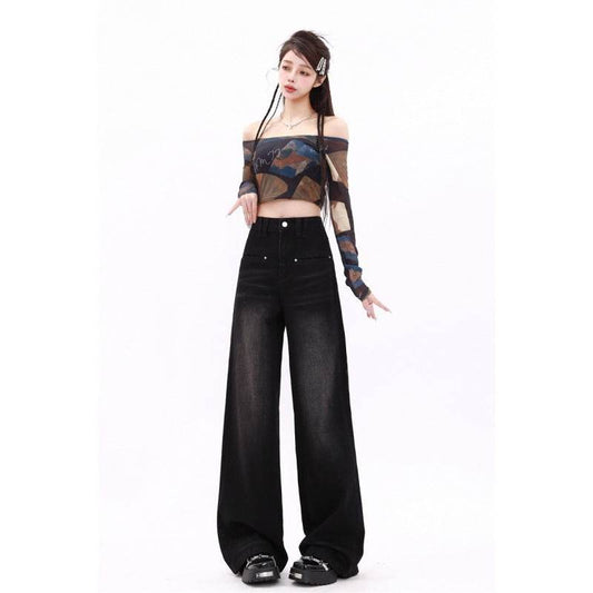 Retro Washed Straight Jeans For Women - Mubimart