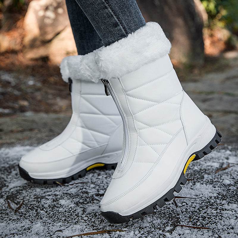 Waterproof Snow Boots Women's Mid-calf Front Zipper - Mubimart