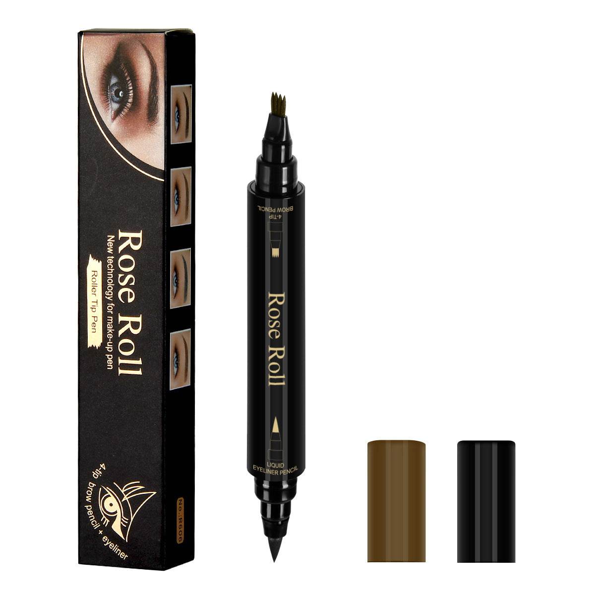Double Headed Self-adhesive Eyeliner And Four-pointed Water Eyebrow Pencil - Mubimart