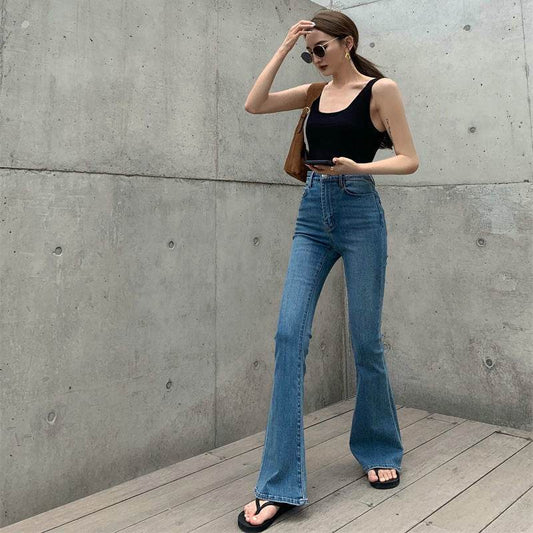 Retro Bootcut Jeans Women's Thin Section High Waist Slim Fit - Mubimart