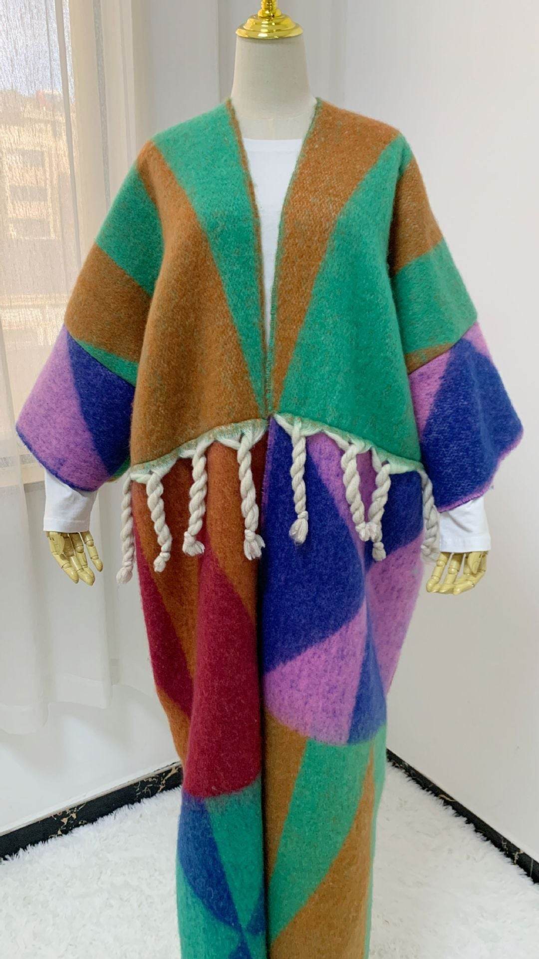 RETRO Geometric Double-sided Color Matching Robe For Women - Mubimart