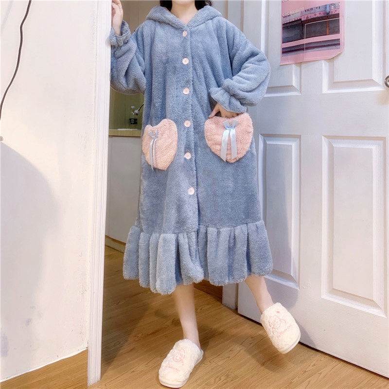 Cute Plus Velvet Padded Nightgown That Can Be Worn Outside - Mubimart