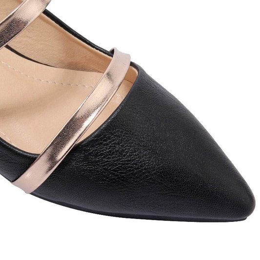 Pointed Toe Strap Flat Casual Shoes - Mubimart
