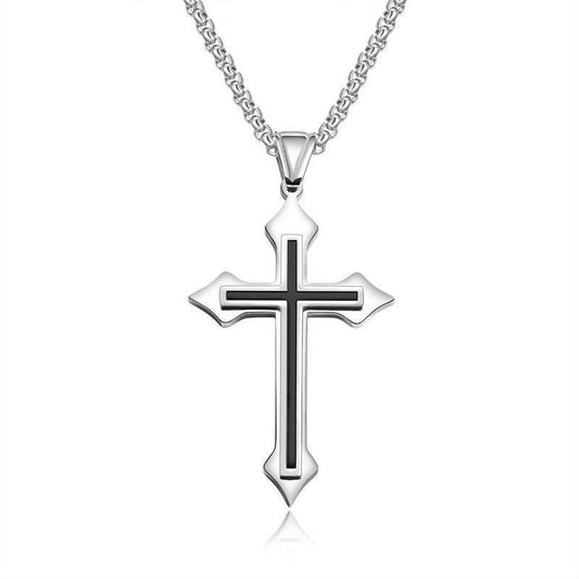 Mens Stainless Steel Cross Shape Pendant Necklace - Mubimart