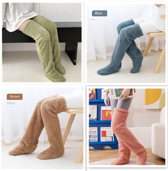 Over Knee High Fuzzy Long Socks Winter Warm Cold Leg Knee Joint Cold-proof Stockings Home Floor Sleeping Socks - Mubimart