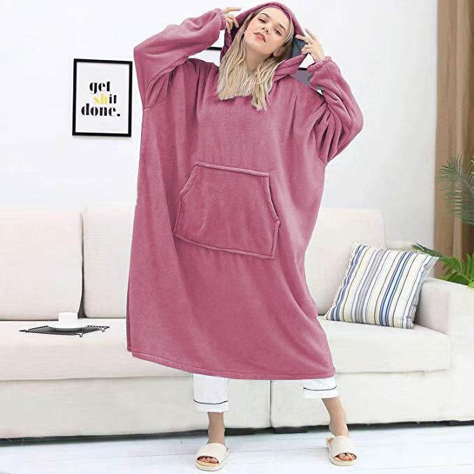 Couple Nightgown Double-sided Flannel Plus Long Hooded Nightgown - Mubimart