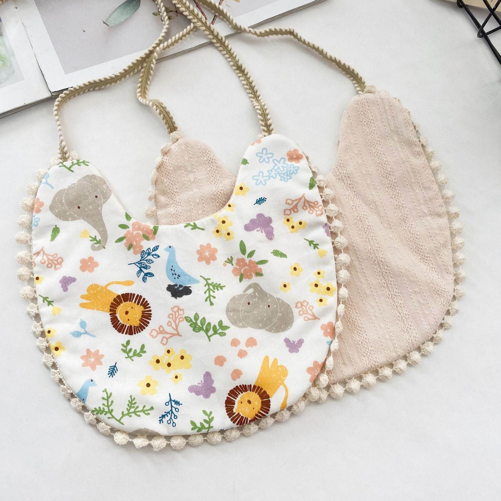 Double-sided AB Face Baby Bib Beanie Lace Newborn Bib - Mubimart