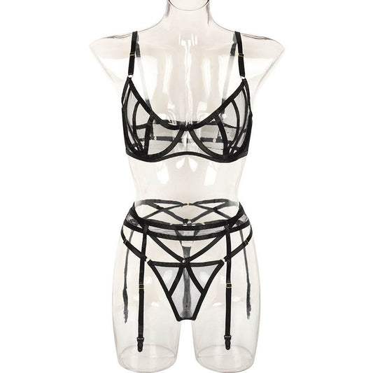 Ladies Intricate Patchwork Three Piece Garter Belt - Mubimart