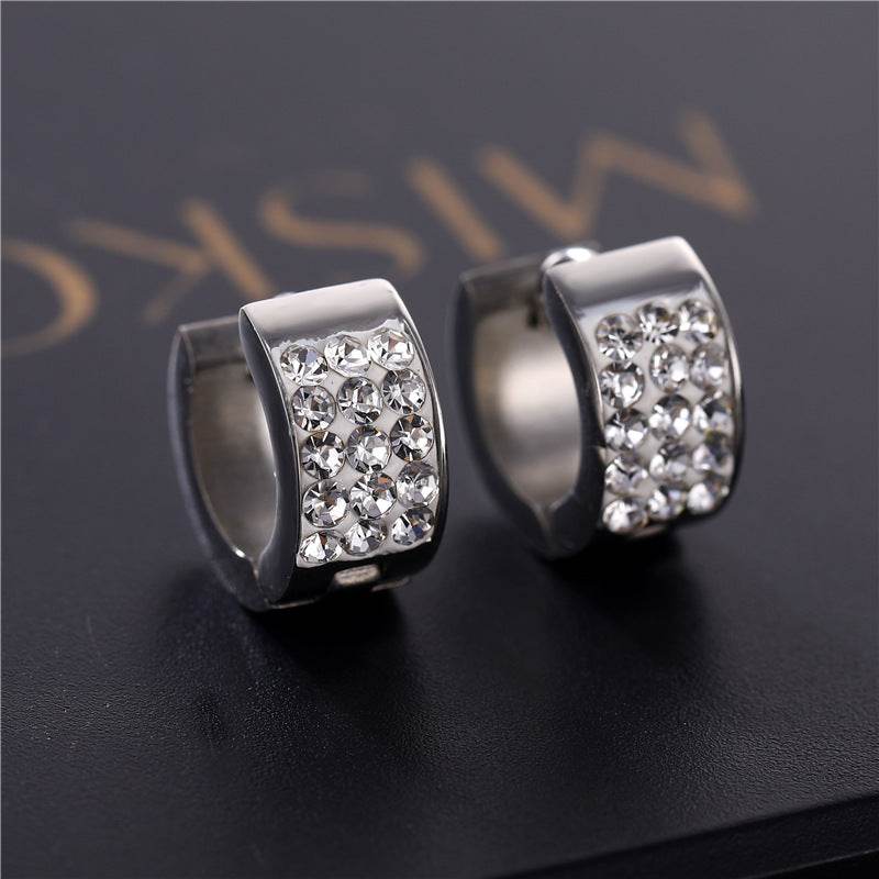 Fashion Titanium Steel Multi-row Rhinestone Zircon Stainless Steel Earrings For Men And Women - Mubimart