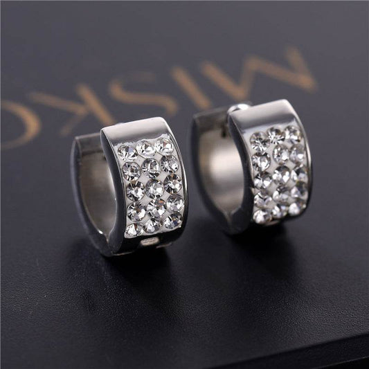 Fashion Titanium Steel Multi-row Rhinestone Zircon Stainless Steel Earrings For Men And Women - Mubimart