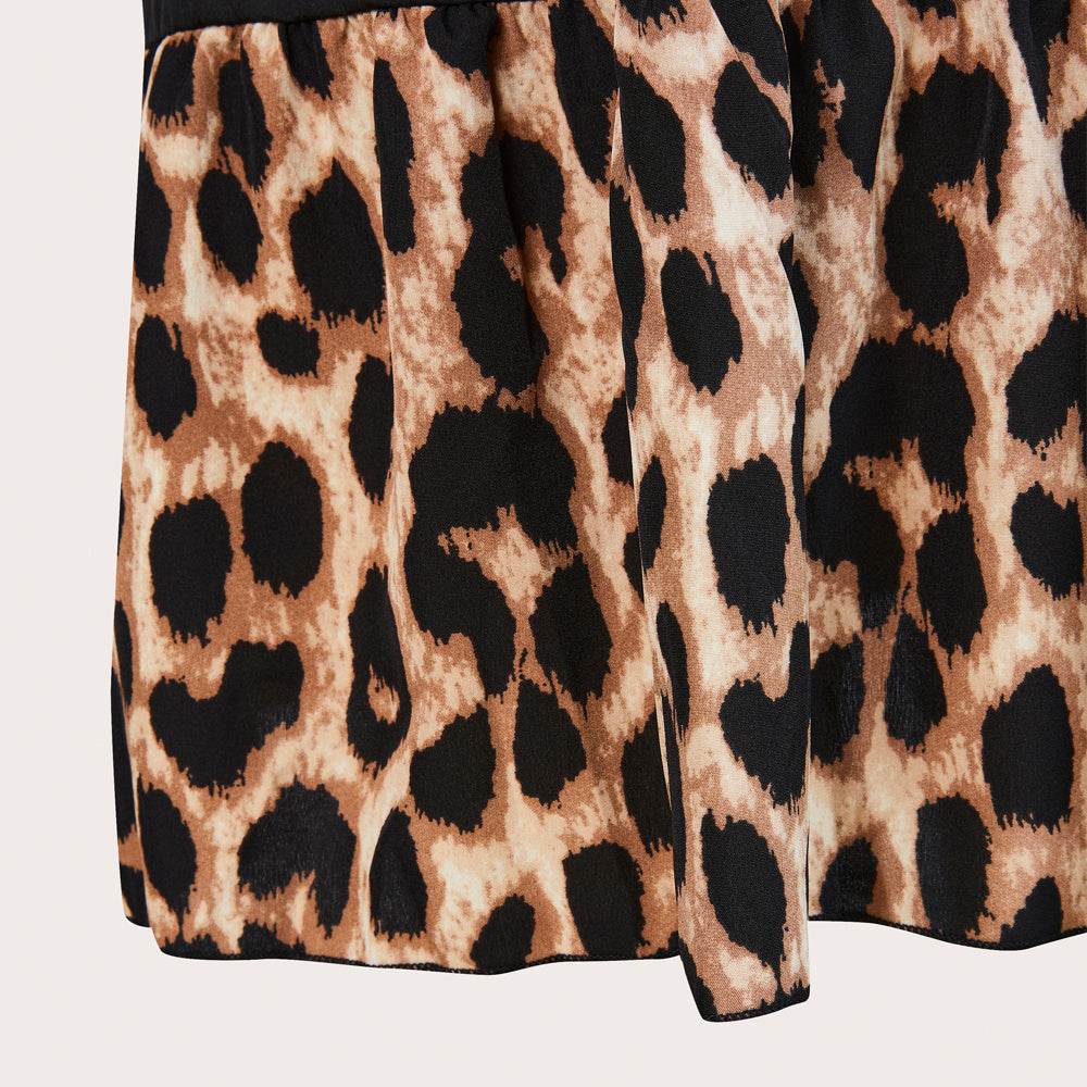 Women Plus Leopard Print Tunic Midi Shirt Dress - Mubimart