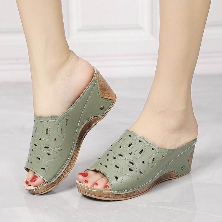 Women's Stylish Peep Toe Slip-on Wedge Sandal - Mubimart