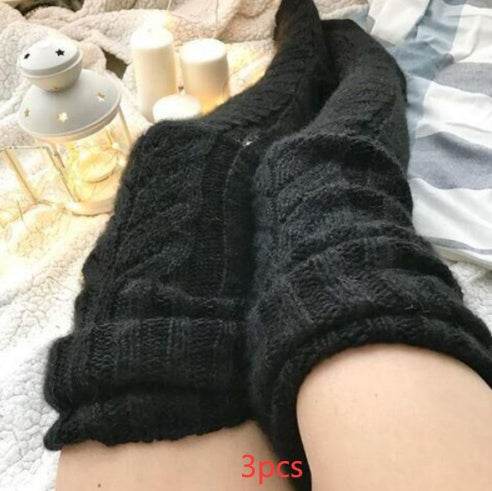 Knitted socks over the knee lengthened stockings - Mubimart
