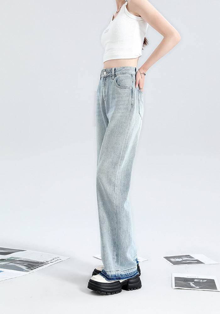 Fashion Light Blue Wide Leg Jeans For Women - Mubimart