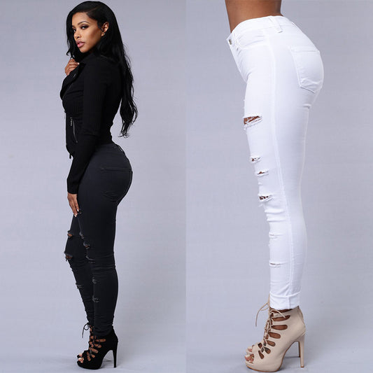 Jean déchiré pour femme, pantalon skinny décontracté taille haute, pantalon crayon
