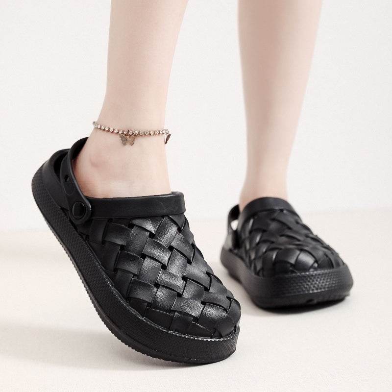 Cross-woven Clogs Shoes Summer Platform Baotou Dual-use Slippers Outdoor Garden Indoor Floor Bathroom Cozy Slipper Women House Shoes - Mubimart