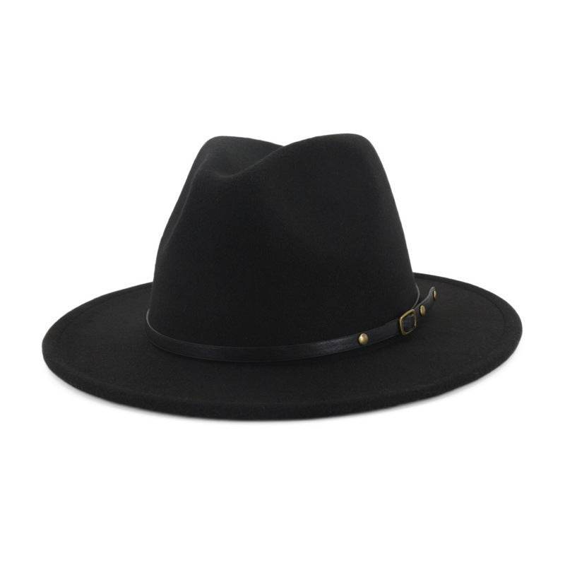 European And American Popular Woolen Top Color Matching Flat Brim Fedora Jazz Hat - Mubimart