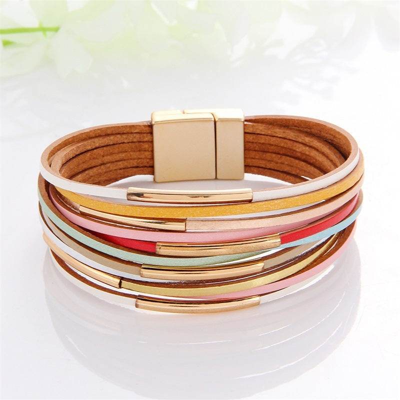 New Popular Multi-color Leather Charm Bracelet Men And Women Same Ornament Can Be Used As Gifts - Mubimart