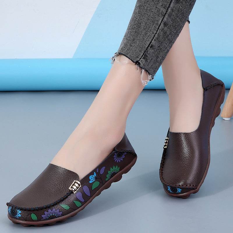 Flowers Loafers Women Flat Shoes With Sewing Thread Soft Shoes - Mubimart